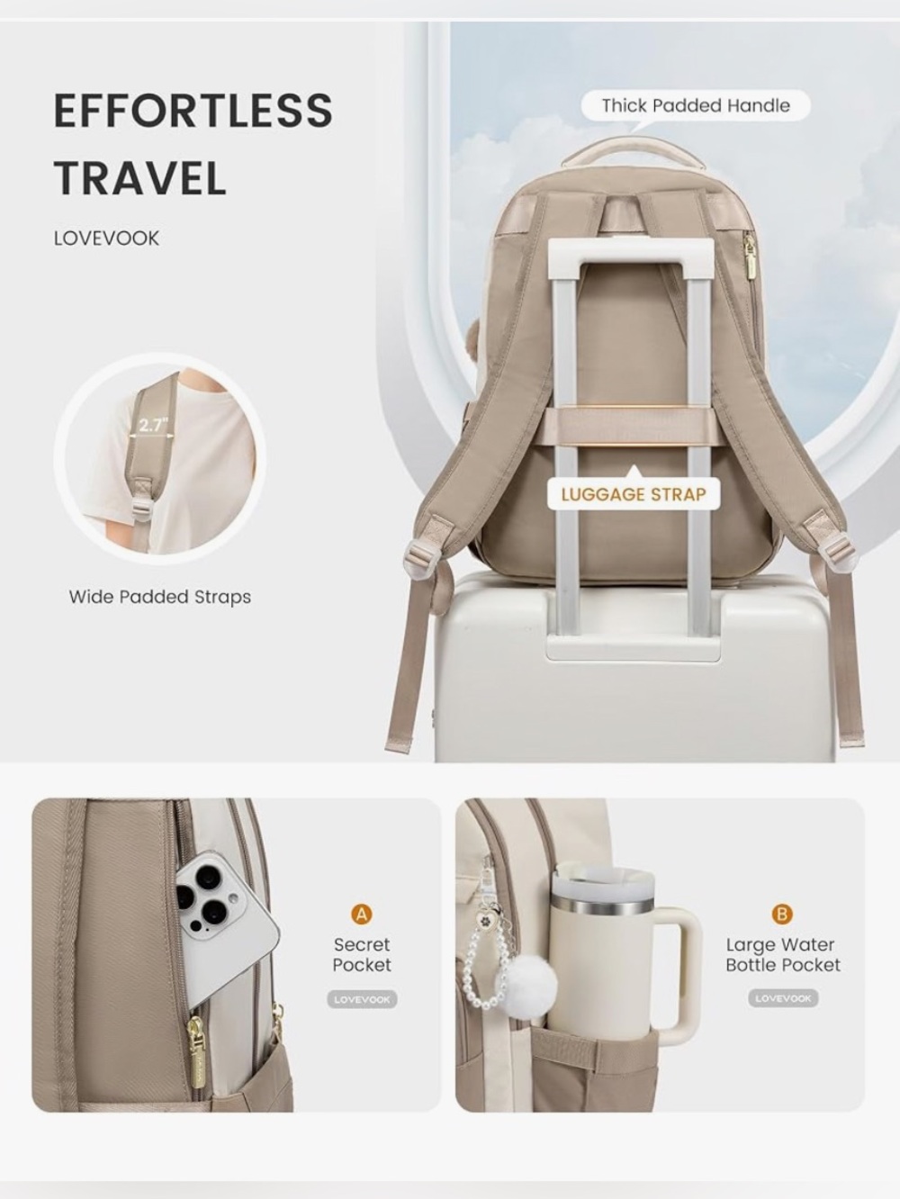 Two-Tone Black and Taupe Backpack - Picture 4 of 6